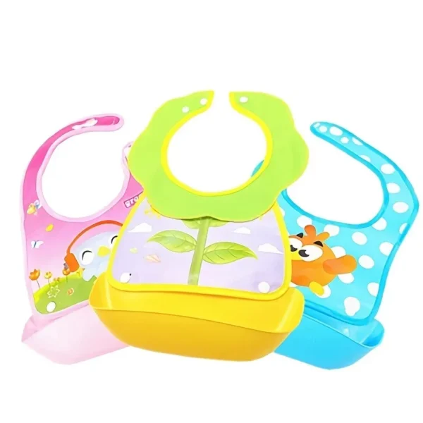 Baby Bibs with Silicone Food Catcher Waterproof Reusable