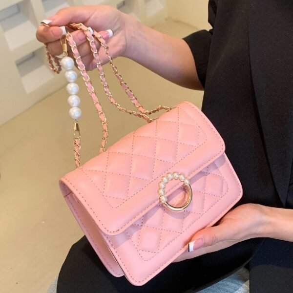 Pearl Bag, Premium Quality Diamond Lattice Chain Pearl Women's Shoulder Bag